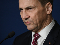 WARSAW, POLAND - NOVEMBER 19:   
Radoslaw Sikorski, Poland's Minister of Foreign Affairs, addresses a press briefing to present conclusions...