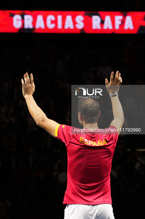 MALAGA, SPAIN - NOVEMBER 19: Rafa Nadal's farewell to professional tennis after being knocked out of the Quarter-Final of the Davis Cup Fina...