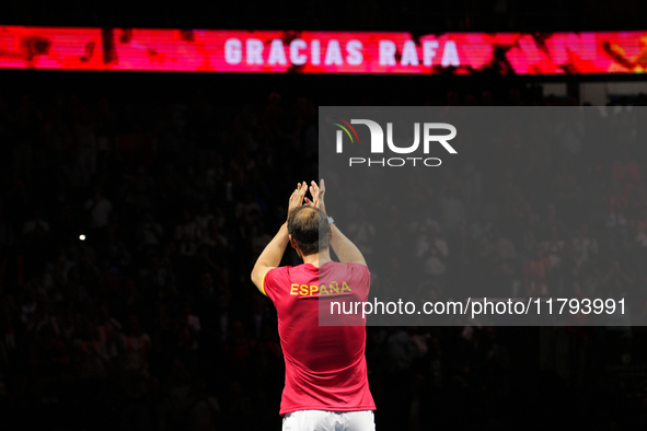 MALAGA, SPAIN - NOVEMBER 19: Rafa Nadal's farewell to professional tennis after being knocked out of the Quarter-Final of the Davis Cup Fina...