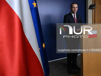 WARSAW, POLAND - NOVEMBER 19:   
Radoslaw Sikorski, Poland's Minister of Foreign Affairs, addresses a press briefing to present conclusions...