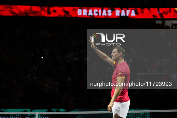 MALAGA, SPAIN - NOVEMBER 19: Rafa Nadal's farewell to professional tennis after being knocked out of the Quarter-Final of the Davis Cup Fina...