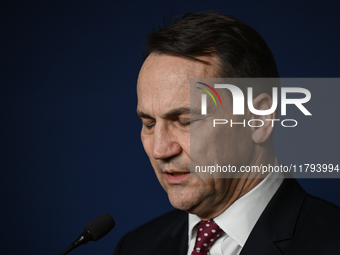 WARSAW, POLAND - NOVEMBER 19:   
Radoslaw Sikorski, Poland's Minister of Foreign Affairs, addresses a press briefing to present conclusions...