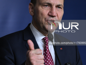 WARSAW, POLAND - NOVEMBER 19:   
Radoslaw Sikorski, Poland's Minister of Foreign Affairs, addresses a press briefing to present conclusions...