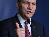 WARSAW, POLAND - NOVEMBER 19:   
Radoslaw Sikorski, Poland's Minister of Foreign Affairs, addresses a press briefing to present conclusions...