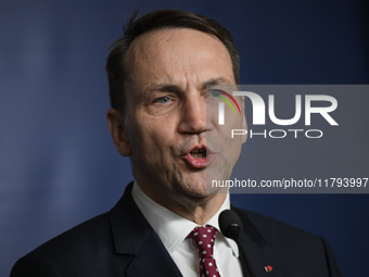 WARSAW, POLAND - NOVEMBER 19:   
Radoslaw Sikorski, Poland's Minister of Foreign Affairs, addresses a press briefing to present conclusions...