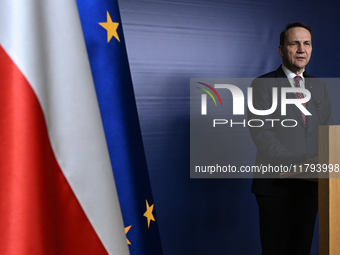 WARSAW, POLAND - NOVEMBER 19:   
Radoslaw Sikorski, Poland's Minister of Foreign Affairs, addresses a press briefing to present conclusions...