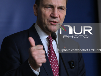 WARSAW, POLAND - NOVEMBER 19:   
Radoslaw Sikorski, Poland's Minister of Foreign Affairs, addresses a press briefing to present conclusions...