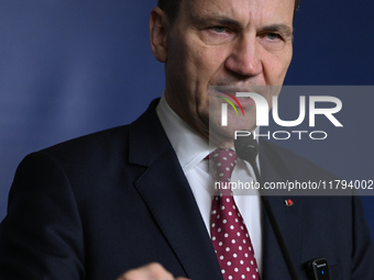 WARSAW, POLAND - NOVEMBER 19:   
Radoslaw Sikorski, Poland's Minister of Foreign Affairs, addresses a press briefing to present conclusions...