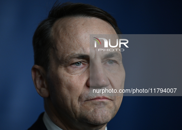 WARSAW, POLAND - NOVEMBER 19:   
Radoslaw Sikorski, Poland's Minister of Foreign Affairs, addresses a press briefing to present conclusions...