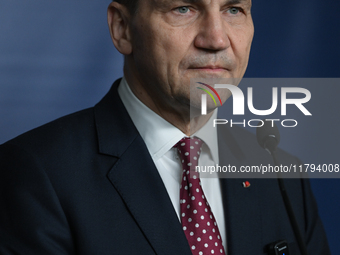 WARSAW, POLAND - NOVEMBER 19:   
Radoslaw Sikorski, Poland's Minister of Foreign Affairs, addresses a press briefing to present conclusions...