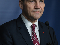 WARSAW, POLAND - NOVEMBER 19:   
Radoslaw Sikorski, Poland's Minister of Foreign Affairs, addresses a press briefing to present conclusions...