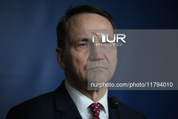 WARSAW, POLAND - NOVEMBER 19:   
Radoslaw Sikorski, Poland's Minister of Foreign Affairs, addresses a press briefing to present conclusions...