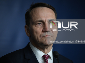 WARSAW, POLAND - NOVEMBER 19:   
Radoslaw Sikorski, Poland's Minister of Foreign Affairs, addresses a press briefing to present conclusions...