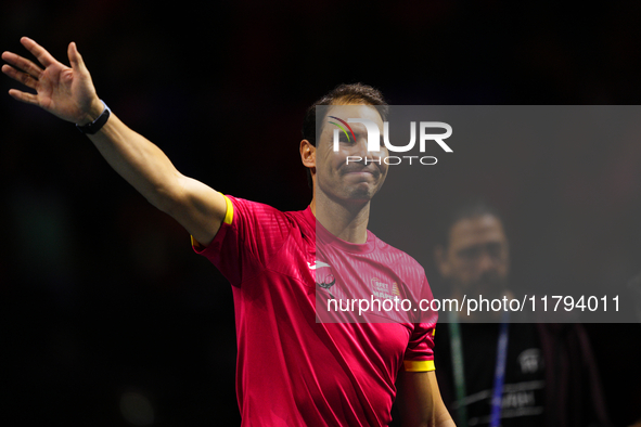 MALAGA, SPAIN - NOVEMBER 19: Rafa Nadal's farewell to professional tennis after being knocked out of the Quarter-Final of the Davis Cup Fina...