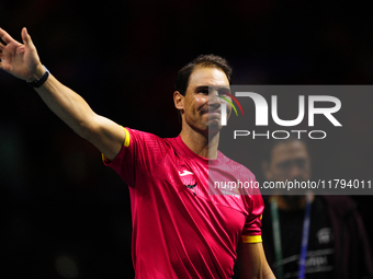 MALAGA, SPAIN - NOVEMBER 19: Rafa Nadal's farewell to professional tennis after being knocked out of the Quarter-Final of the Davis Cup Fina...