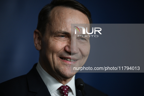 WARSAW, POLAND - NOVEMBER 19:   
Radoslaw Sikorski, Poland's Minister of Foreign Affairs, addresses a press briefing to present conclusions...