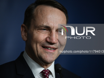 WARSAW, POLAND - NOVEMBER 19:   
Radoslaw Sikorski, Poland's Minister of Foreign Affairs, addresses a press briefing to present conclusions...