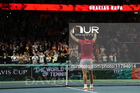 MALAGA, SPAIN - NOVEMBER 19: Rafa Nadal's farewell to professional tennis after being knocked out of the Quarter-Final of the Davis Cup Fina...