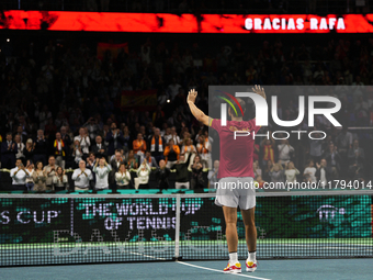 MALAGA, SPAIN - NOVEMBER 19: Rafa Nadal's farewell to professional tennis after being knocked out of the Quarter-Final of the Davis Cup Fina...