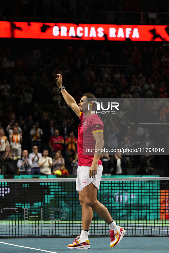 MALAGA, SPAIN - NOVEMBER 19: Rafa Nadal's farewell to professional tennis after being knocked out of the Quarter-Final of the Davis Cup Fina...