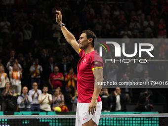 MALAGA, SPAIN - NOVEMBER 19: Rafa Nadal's farewell to professional tennis after being knocked out of the Quarter-Final of the Davis Cup Fina...