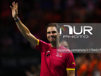 MALAGA, SPAIN - NOVEMBER 19: Rafa Nadal's farewell to professional tennis after being knocked out of the Quarter-Final of the Davis Cup Fina...