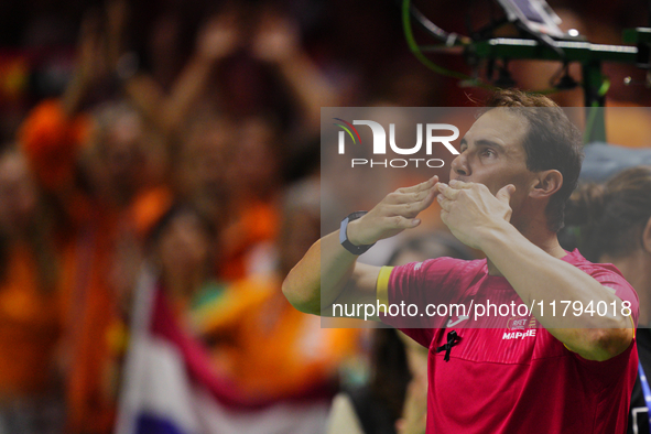 MALAGA, SPAIN - NOVEMBER 19: Rafa Nadal's farewell to professional tennis after being knocked out of the Quarter-Final of the Davis Cup Fina...