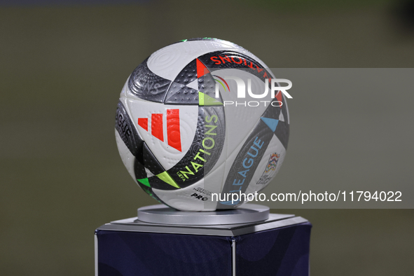 The official Adidas UEFA Nations League 24 Pro ball is present before the UEFA Nations League, League D, Group D2 soccer match between Malta...