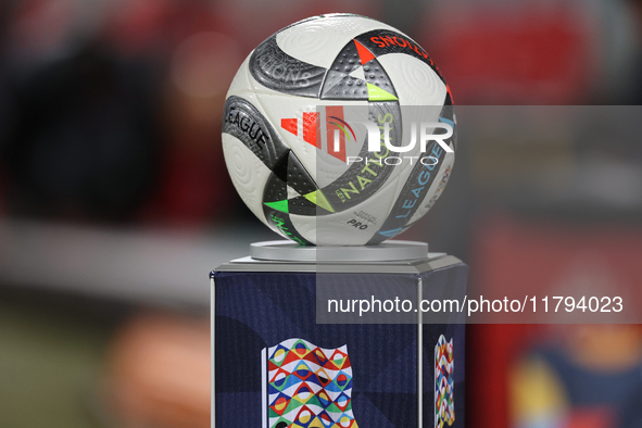 The official Adidas UEFA Nations League 24 Pro ball is present before the UEFA Nations League, League D, Group D2 soccer match between Malta...