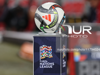 The official Adidas UEFA Nations League 24 Pro ball is present before the UEFA Nations League, League D, Group D2 soccer match between Malta...