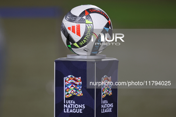 The official Adidas UEFA Nations League 24 Pro ball is present before the UEFA Nations League, League D, Group D2 soccer match between Malta...