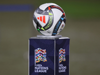 The official Adidas UEFA Nations League 24 Pro ball is present before the UEFA Nations League, League D, Group D2 soccer match between Malta...