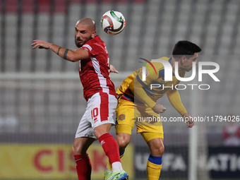 Teddy Teuma of Malta vies for the ball with Ricard Fernandez of Andorra during the UEFA Nations League, League D, Group D2 soccer match betw...