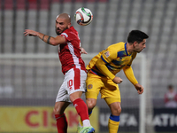 Teddy Teuma of Malta vies for the ball with Ricard Fernandez of Andorra during the UEFA Nations League, League D, Group D2 soccer match betw...