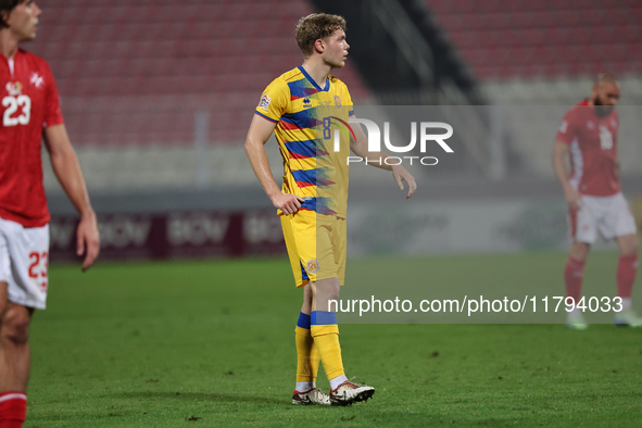 In Ta' Qali, Malta, on November 19, 2024, Pau Babot of Andorra gestures during the UEFA Nations League, League D, Group D2 soccer match betw...