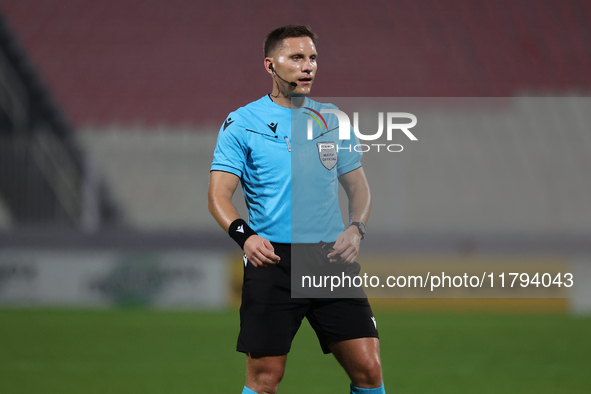 UEFA appoints match referee Luka Bilbija, who gestures during the UEFA Nations League, League D, Group D2 soccer match between Malta and And...