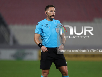 UEFA appoints match referee Luka Bilbija, who gestures during the UEFA Nations League, League D, Group D2 soccer match between Malta and And...