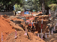 Construction takes place for the Smart City Project in Thycaud, Thiruvananthapuram (Trivandrum), Kerala, India, on April 09, 2024. (