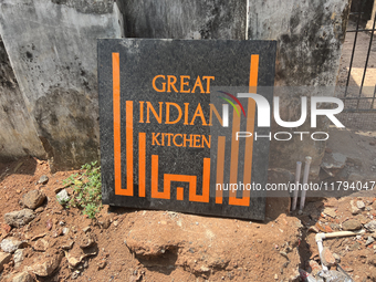 A sign for the Great Indian Kitchen is in Thycaud, Thiruvananthapuram (Trivandrum), Kerala, India, on April 09, 2024. (