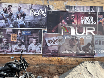 Malayalam film posters are in Thycaud, Thiruvananthapuram (Trivandrum), Kerala, India, on April 9, 2024. (