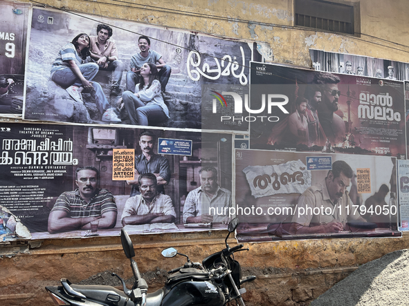 Malayalam film posters are in Thycaud, Thiruvananthapuram (Trivandrum), Kerala, India, on April 9, 2024. 