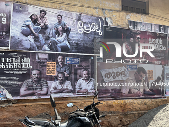 Malayalam film posters are in Thycaud, Thiruvananthapuram (Trivandrum), Kerala, India, on April 9, 2024. (