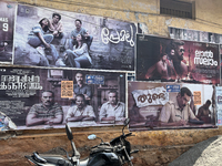 Malayalam film posters are in Thycaud, Thiruvananthapuram (Trivandrum), Kerala, India, on April 9, 2024. (