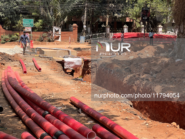 Construction takes place for the Smart City Project in Thycaud, Thiruvananthapuram (Trivandrum), Kerala, India, on April 09, 2024. 