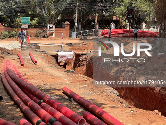 Construction takes place for the Smart City Project in Thycaud, Thiruvananthapuram (Trivandrum), Kerala, India, on April 09, 2024. (