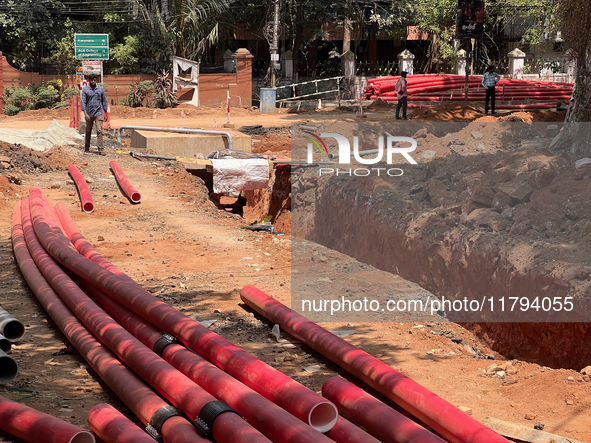 Construction takes place for the Smart City Project in Thycaud, Thiruvananthapuram (Trivandrum), Kerala, India, on April 09, 2024. 