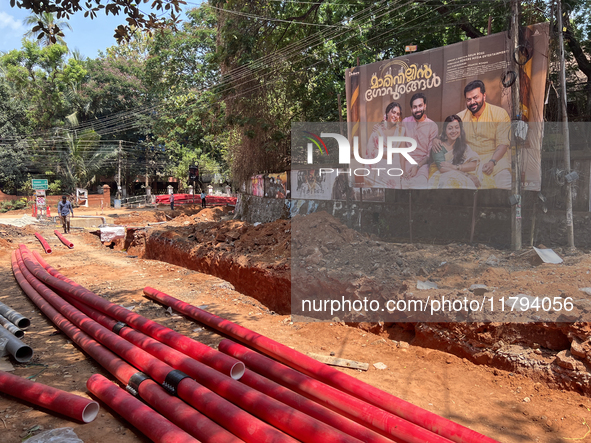 Construction takes place for the Smart City Project in Thycaud, Thiruvananthapuram (Trivandrum), Kerala, India, on April 09, 2024. 