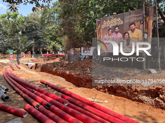 Construction takes place for the Smart City Project in Thycaud, Thiruvananthapuram (Trivandrum), Kerala, India, on April 09, 2024. (