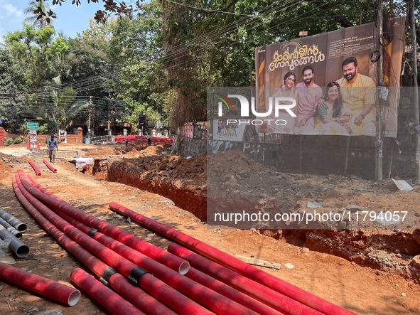 Construction takes place for the Smart City Project in Thycaud, Thiruvananthapuram (Trivandrum), Kerala, India, on April 09, 2024. 