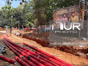 Construction takes place for the Smart City Project in Thycaud, Thiruvananthapuram (Trivandrum), Kerala, India, on April 09, 2024. (